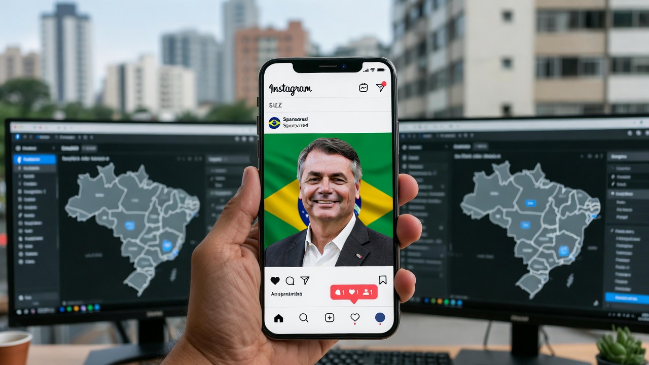 Celular mostrando peca de anuncio politico baseada em CEP ou raio kilometrico de acao de bairro