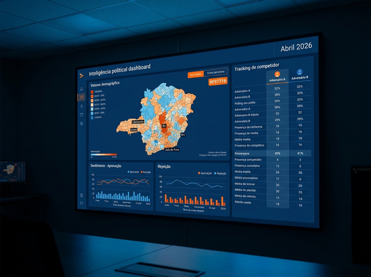 Sala de estratégia política — xadrez, mapas eleitorais e planejamento