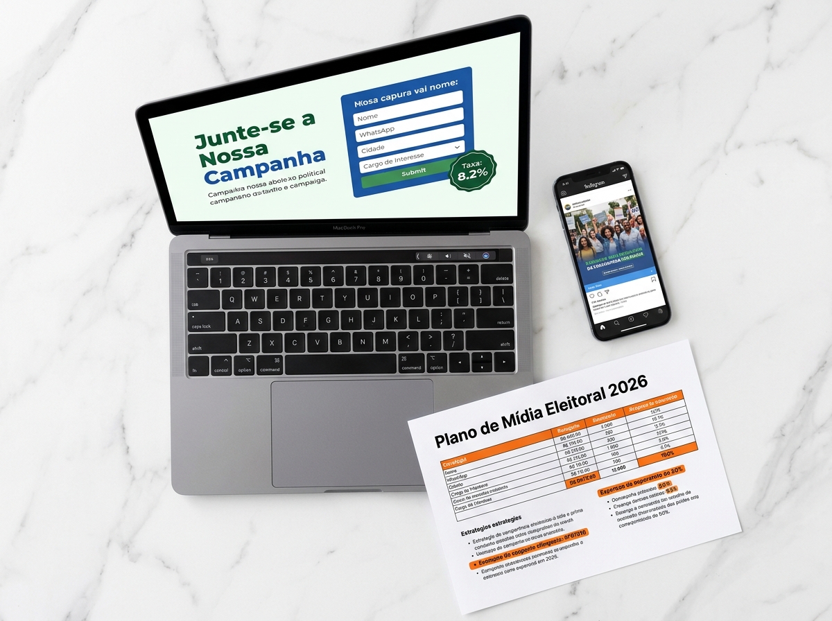 Estação de trabalho com Meta Ads e Google Ads abertos