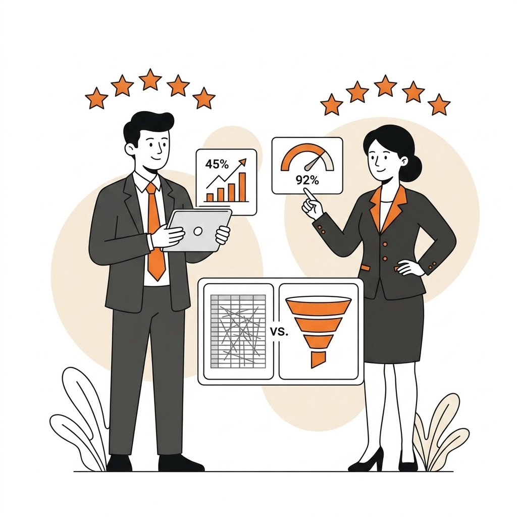 Ilustração de clientes satisfeitos com resultados mensuráveis