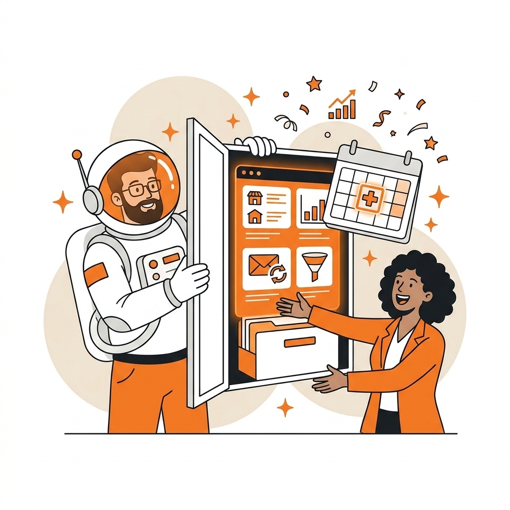 Ilustração de funil de vendas organizado com oportunidades fluindo até o fechamento
