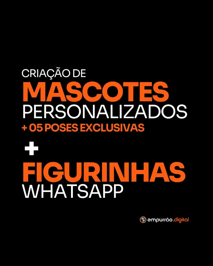 Criação do mascote, cinco poses exclusivas e 10 figurinhas personalizadas para WhatsApp