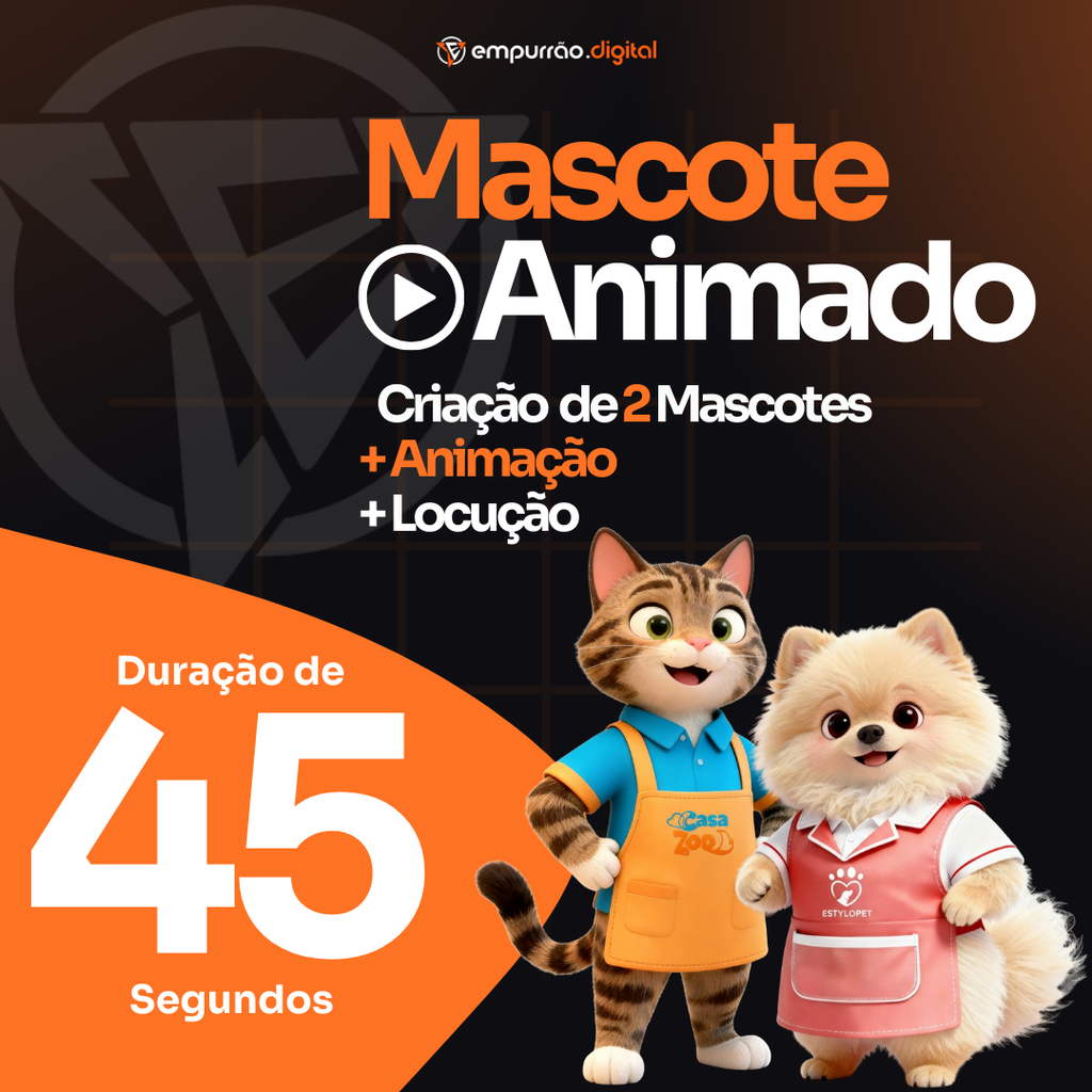 Animação de Mascote (2 Personagens) 45s + Locução